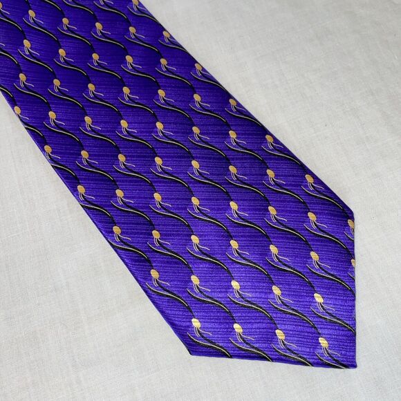 Belisi Men’s Dress Tie Size 57” Purple Wave Pattern Silk Business Formal Party - Picture 1 of 12